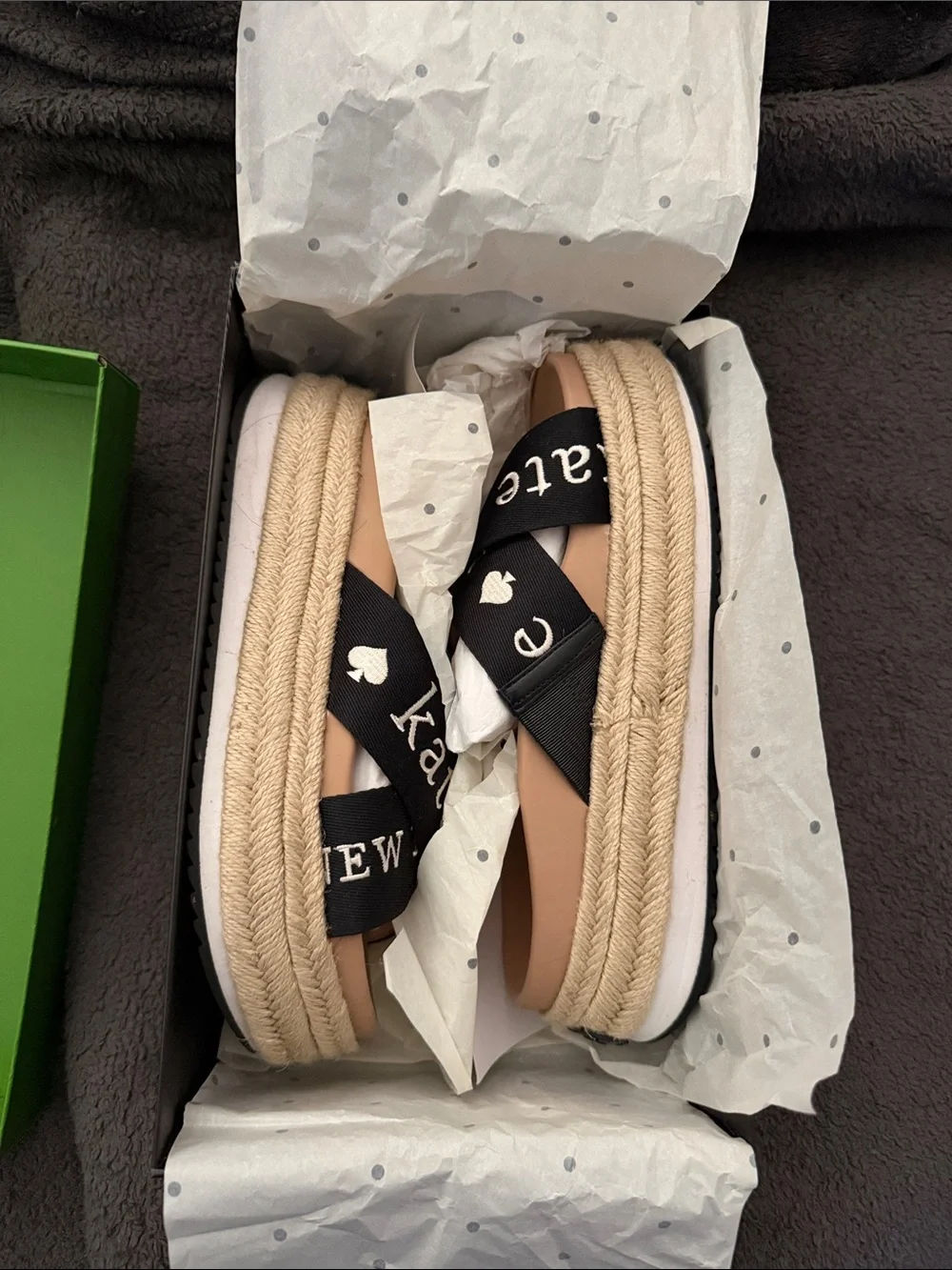 kate spade black and white flatform sandals with original box